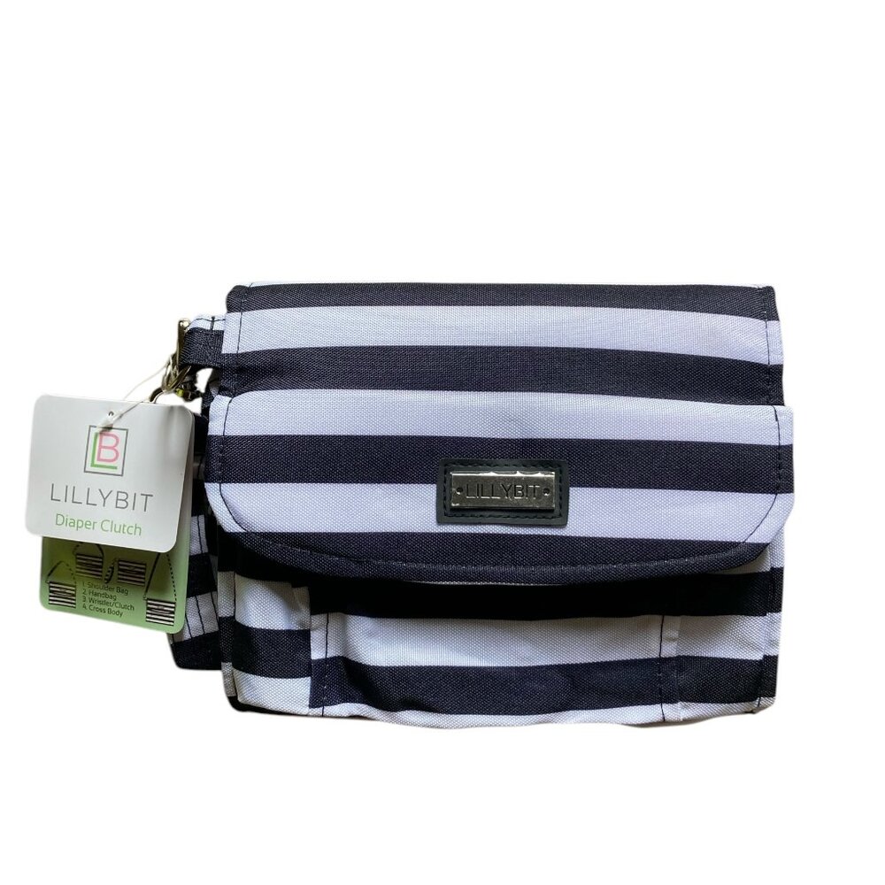 Lillybit  Black White Stripes Travel Diaper Clutch Shoulder Bag Cross Body NEW
